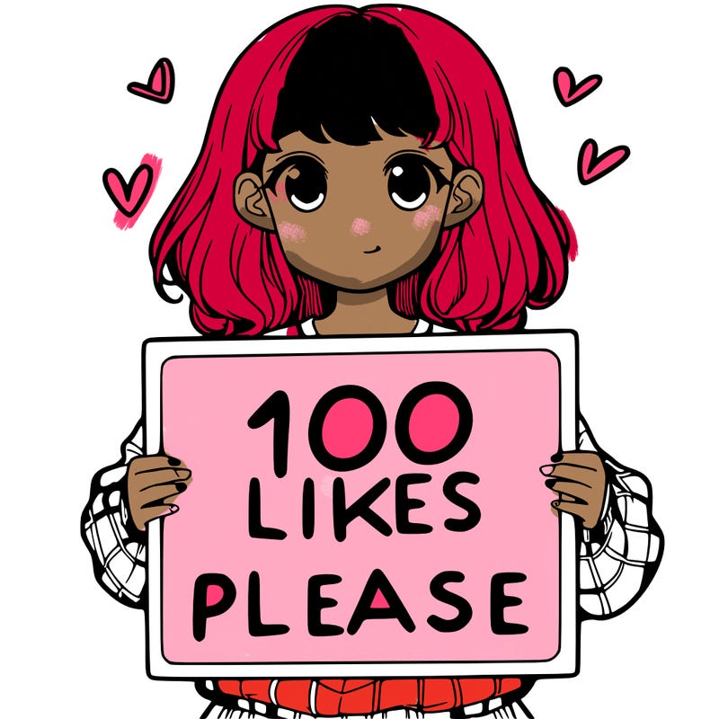 a girl holding a sign saying 100 likes please