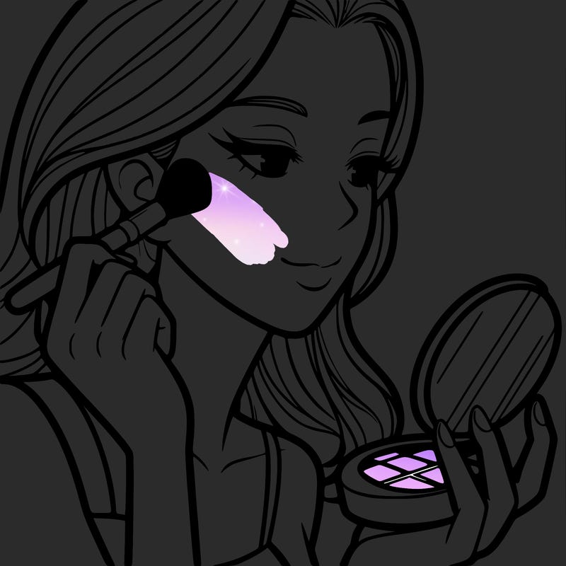 little girl putting on makeup