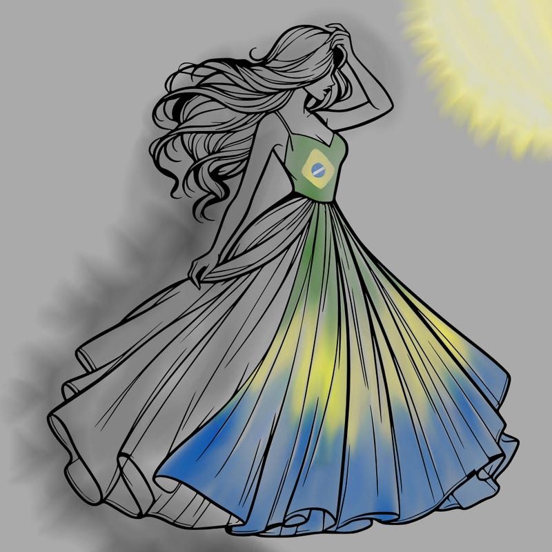 realistic woman with dress flowing in the wind