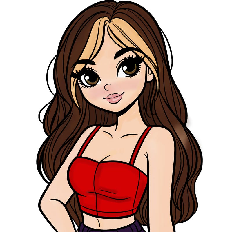 a pretty girl portrait in a crop top and has long hair and pretty eyes