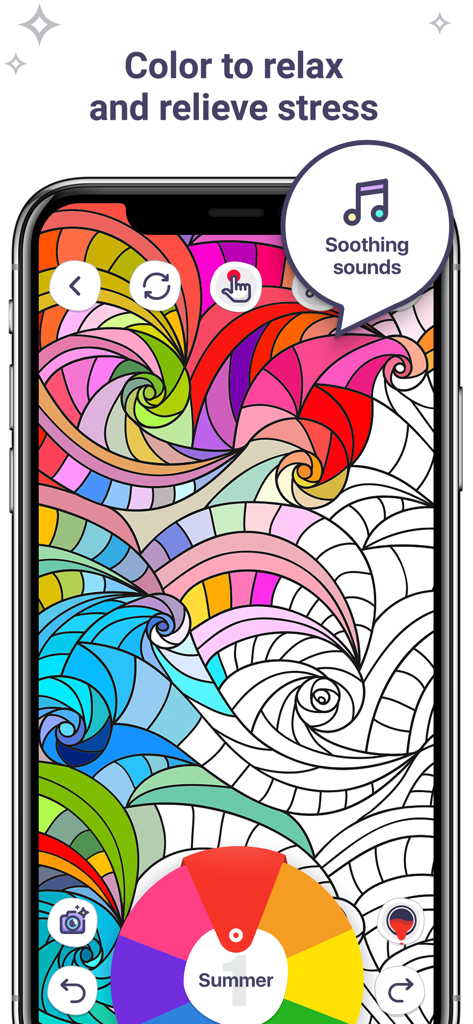 Coloring Book for Me - Coloring Book for Me app interface featuring abstract patterns and soothing sounds for relaxation
