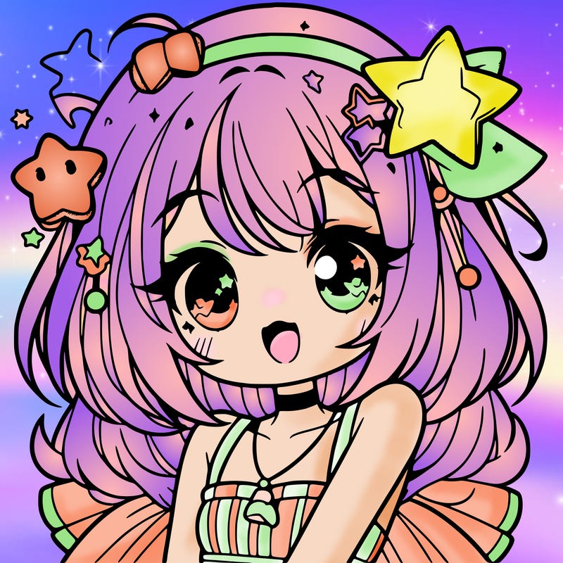 cute anime girl with star accessories