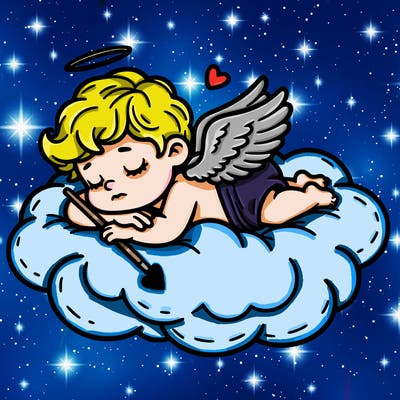 cupid asleep on a cloud