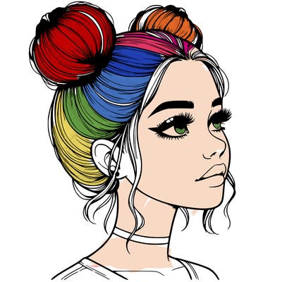 realistic girl with buns on the top of her head