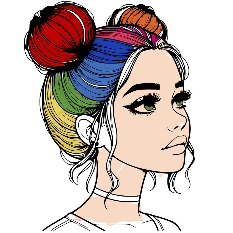 realistic girl with buns on the top of her head