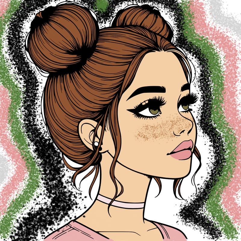 realistic girl with buns on the top of her head
