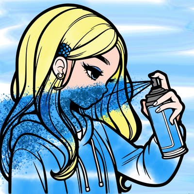 a realistic girl spray painting
