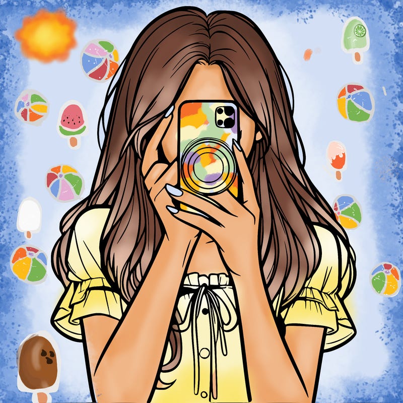 a realistic girl holding her phone taking pictures