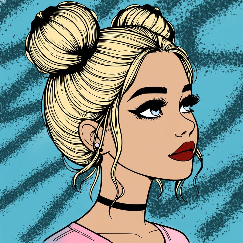 realistic girl with buns on the top of her head