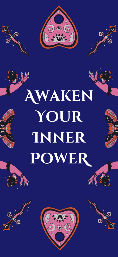 Wicca・Witchcraft Witch Spells - Occult themed splash screen with the text Awaken Your Inner Power and mystical icons