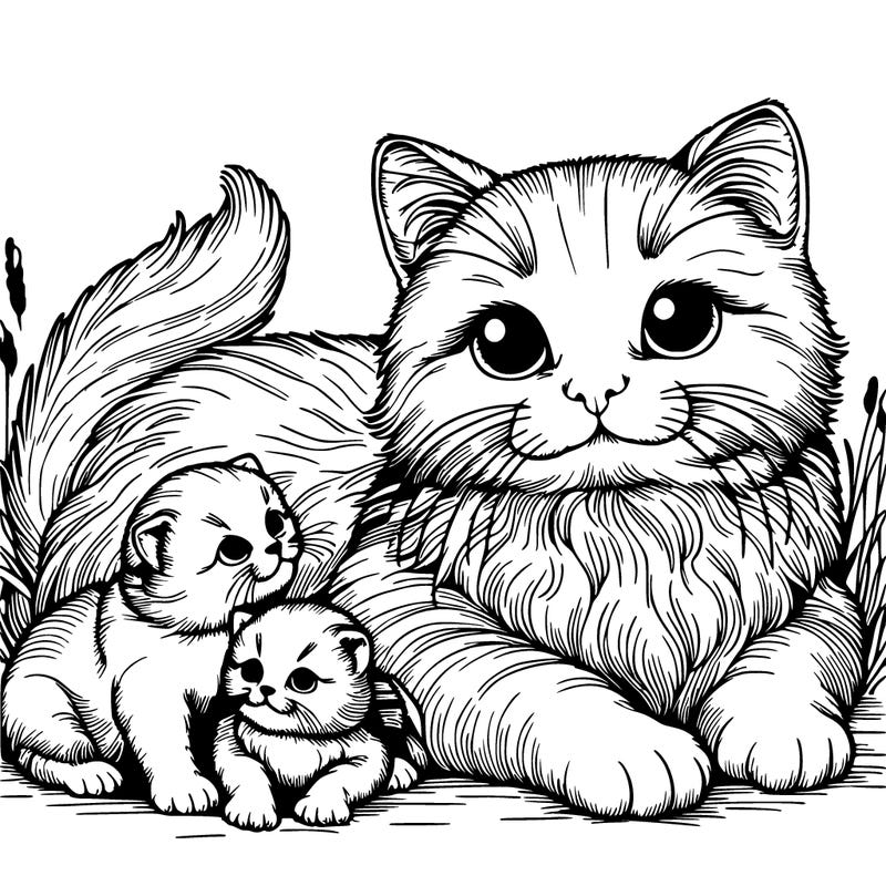 realistic cat with baby kittens