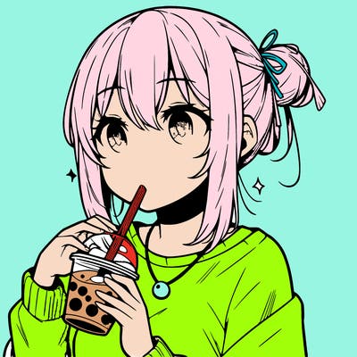manga character drinking boba