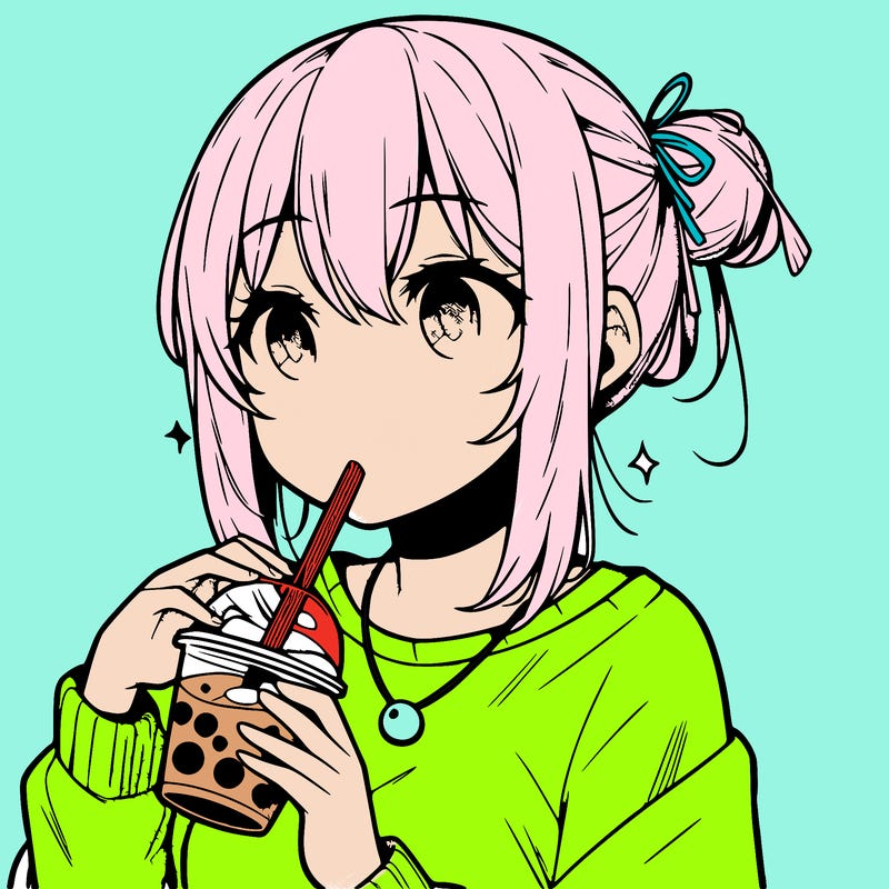 manga character drinking boba