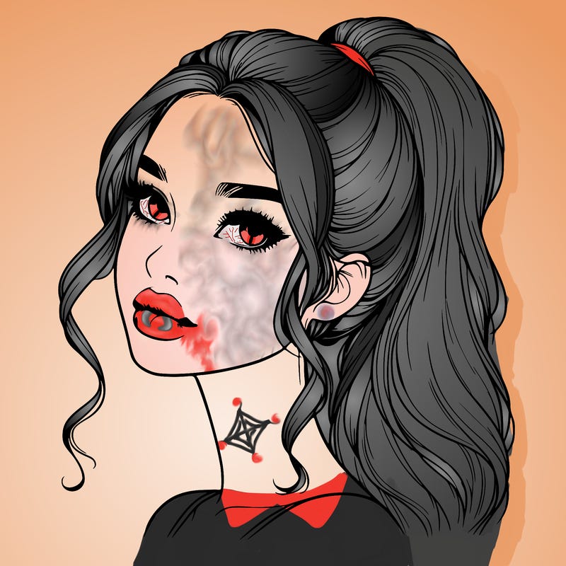 realistic girl with a ponytail on her hair and lips