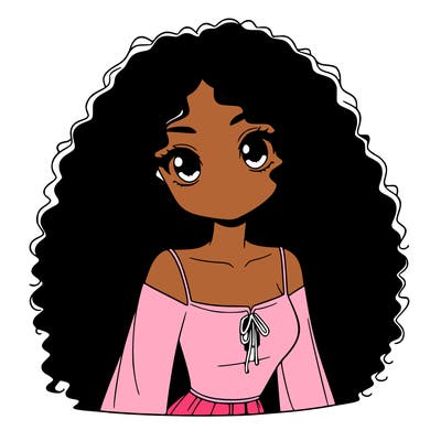 a black anime girl with long afro hair