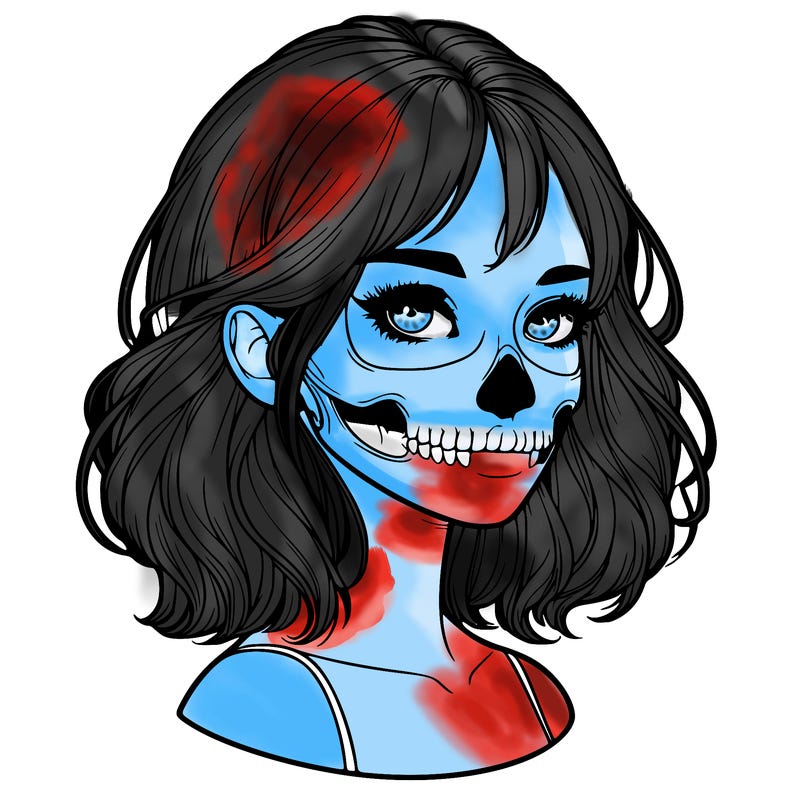 realistic girl with skull