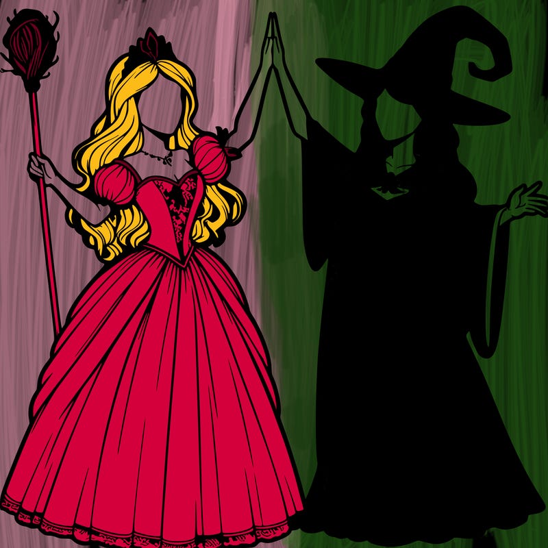 detailed realistic split of a princess and a witch