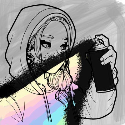 a realistic girl, spray painting