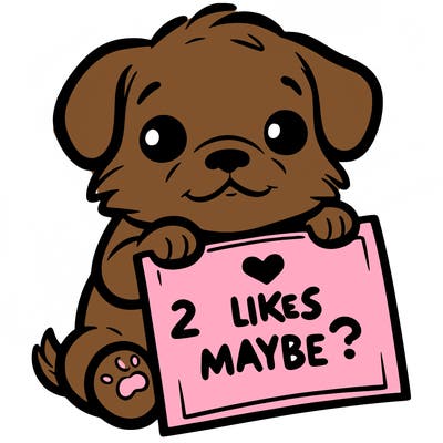 a puppy holding a sign that says 2 likes maybe?