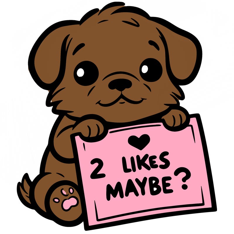 a puppy holding a sign that says 2 likes maybe?