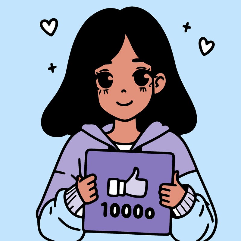 a girl with a sign saying 1000 likes