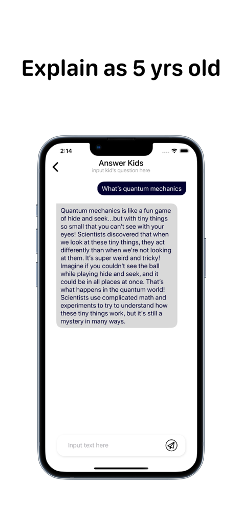 Copilot AI app interface showing a simplified explanation of quantum mechanics for a five year old
