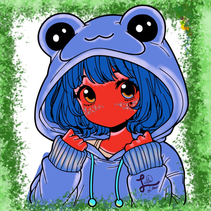 a cute teenage girl wearing a frog hoodie