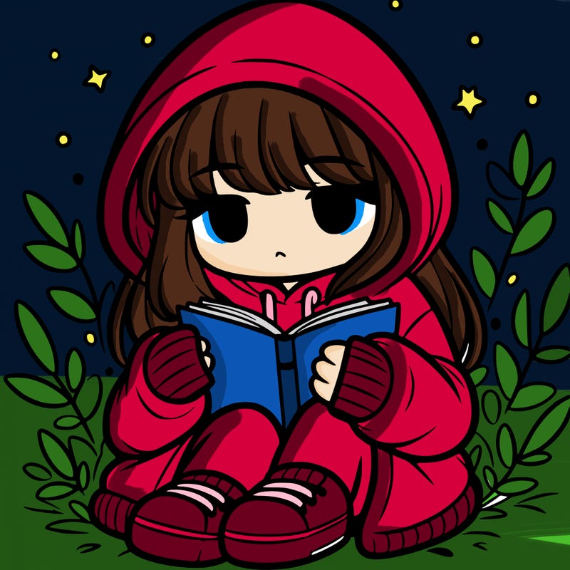 girl in oversized hoodie reading a book
