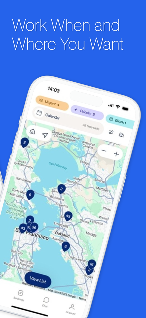 Map view of the Clipboard Health app displaying available nursing shifts with location markers