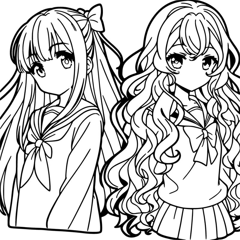 anime girls one woth long hair and one with curly hair