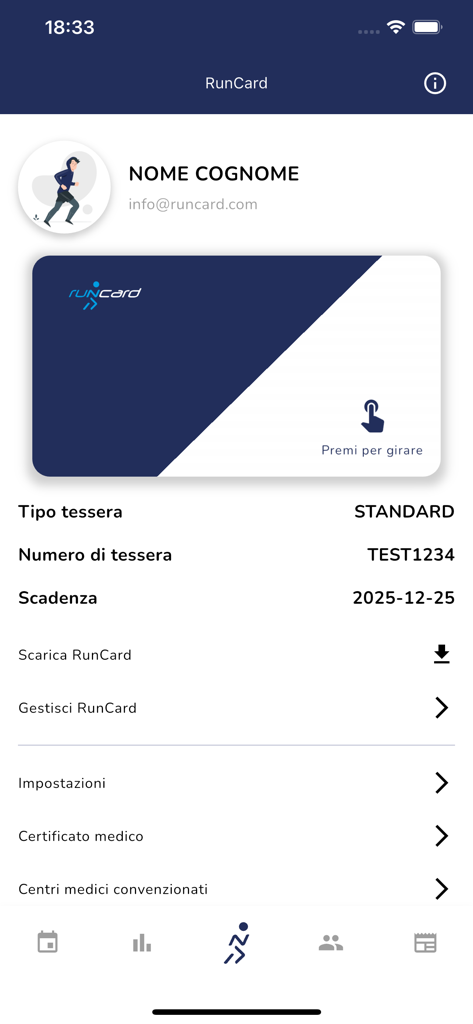 RunCard FIDAL - Écran de profil de l'application RunCard FIDAL montrant la carte d'adhésion numérique et la date d'expiration
