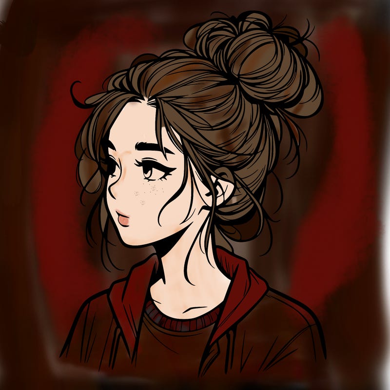 realistic teenage girl with a messy bun