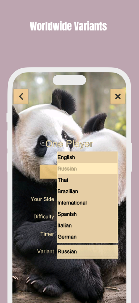 Menu displaying worldwide checkers variations including English and Russian rules