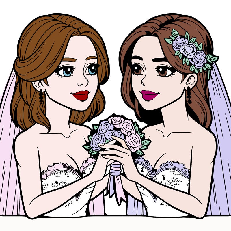 two realistic  women marrying each other