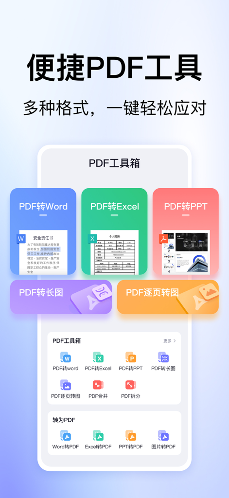 Interface of 360 Library app showing various PDF conversion tools for Word Excel and PPT