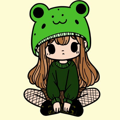 a girl wearing a frog hat and some frog socks
