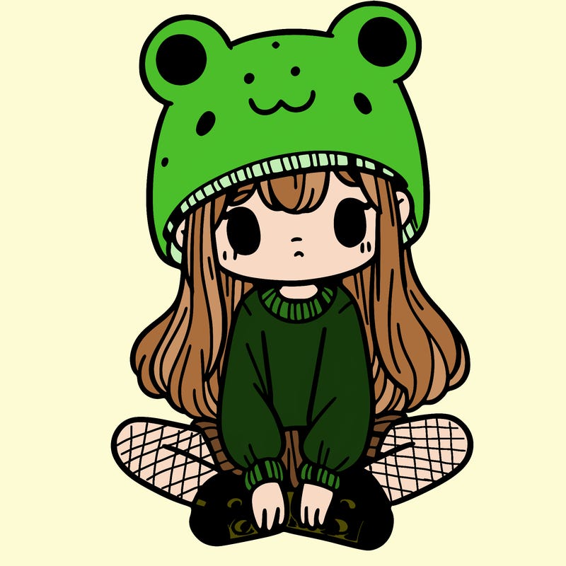 a girl wearing a frog hat and some frog socks