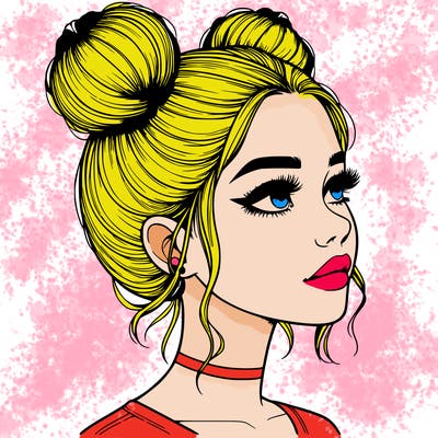 realistic girl with buns on the top of her head