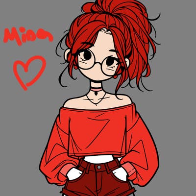 girl with a messy ponytail glasses a baggy crop top and jean shorts