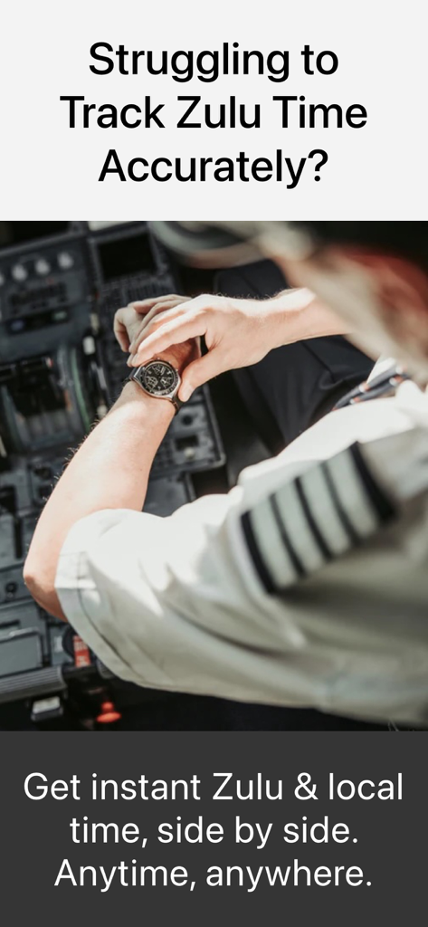 A pilot in a cockpit checking their watch to track Zulu time accurately