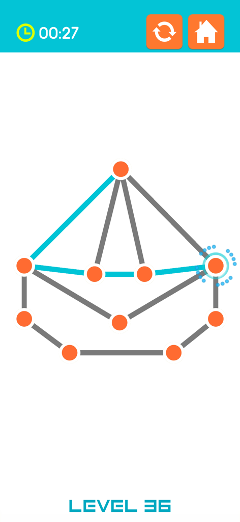Connect the Graph - Connect the Graph puzzle game interface showing orange dots and cyan lines on level 36