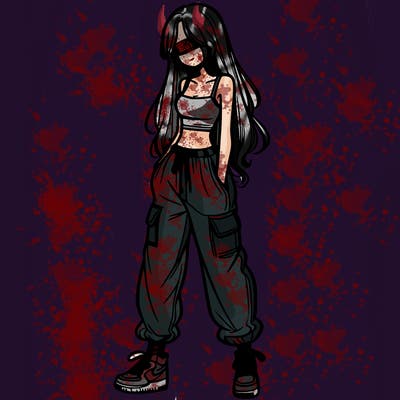 girl in baggy pants crop top and long hair