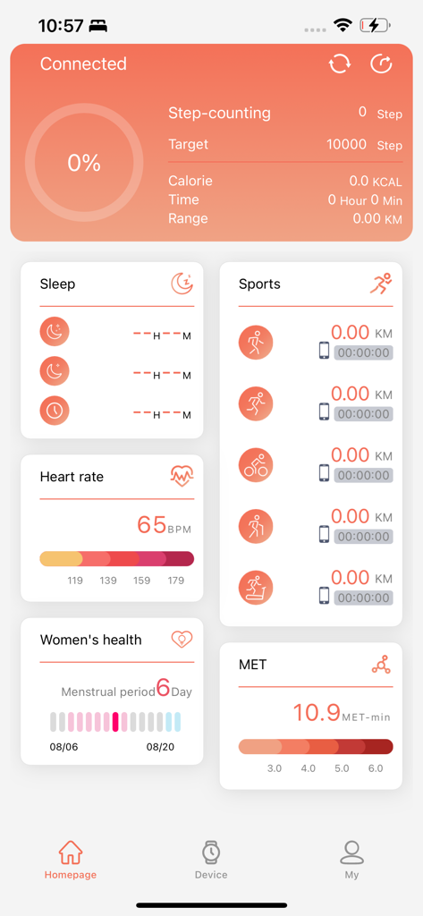 RDFit - Dashboard dell'app RDFit che mostra passi, frequenza cardiaca e metriche di salute