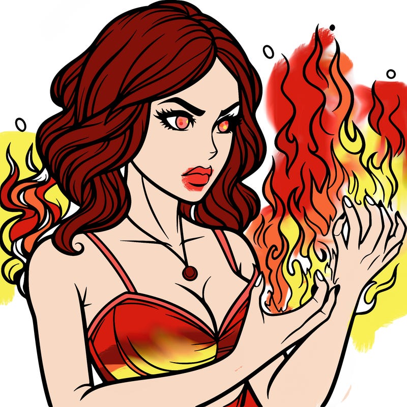 a realistic woman having the power of fire