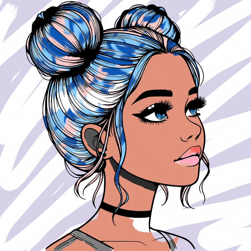 realistic girl with buns on the top of her head