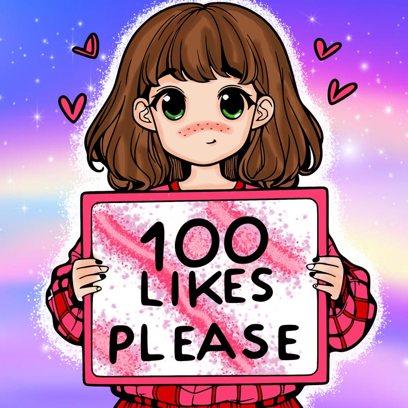 a girl holding a sign saying 100 likes please