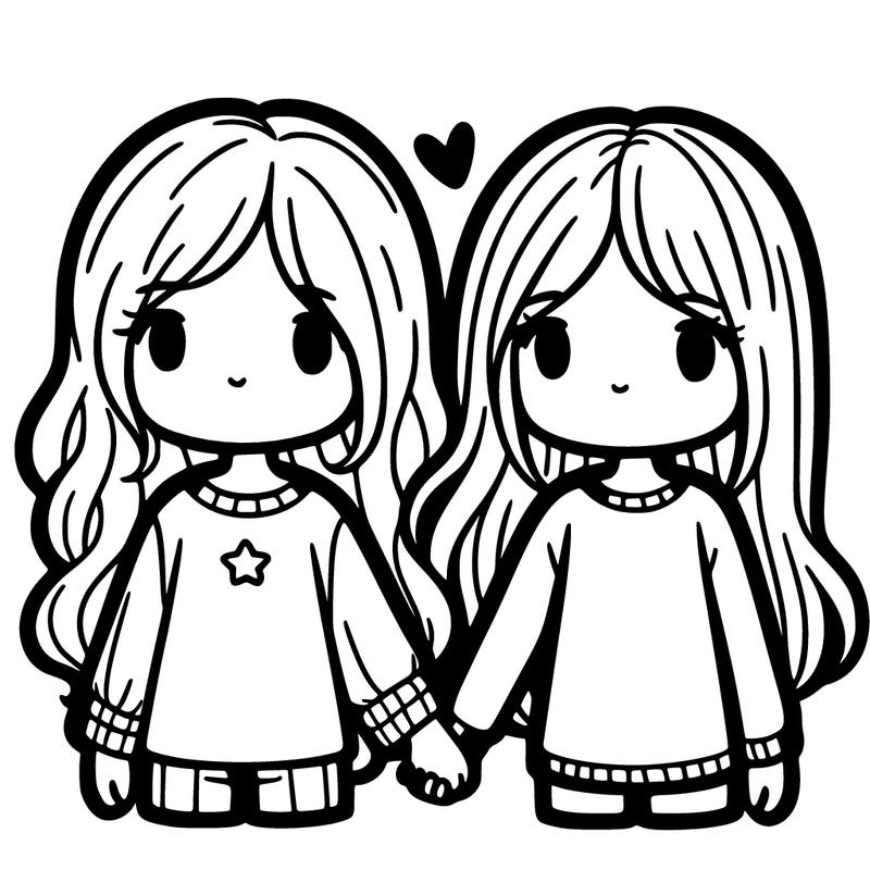 two girls one taller with shoulder length hair the other one shorter with long hair holding hands