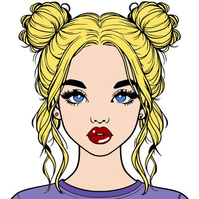 realistic girl with two buns in hair and lips