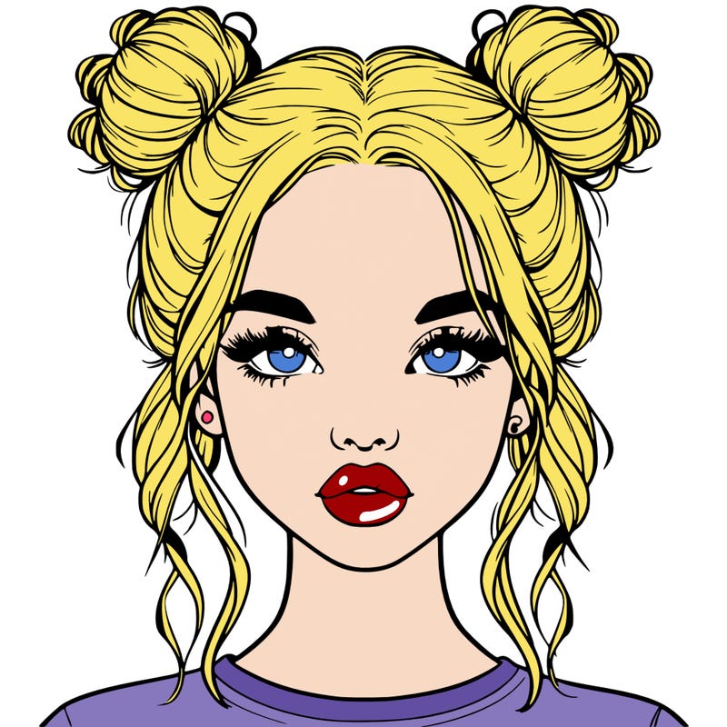 realistic girl with two buns in hair and lips