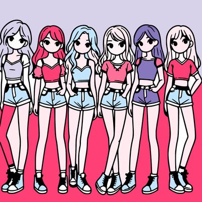a group of girls wearing crop tops and shorts